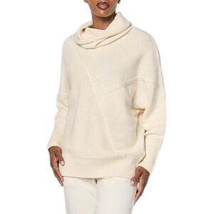 WynneCollection Women's Seaming Detail Cowl-Neck Sweater Cream - Regular